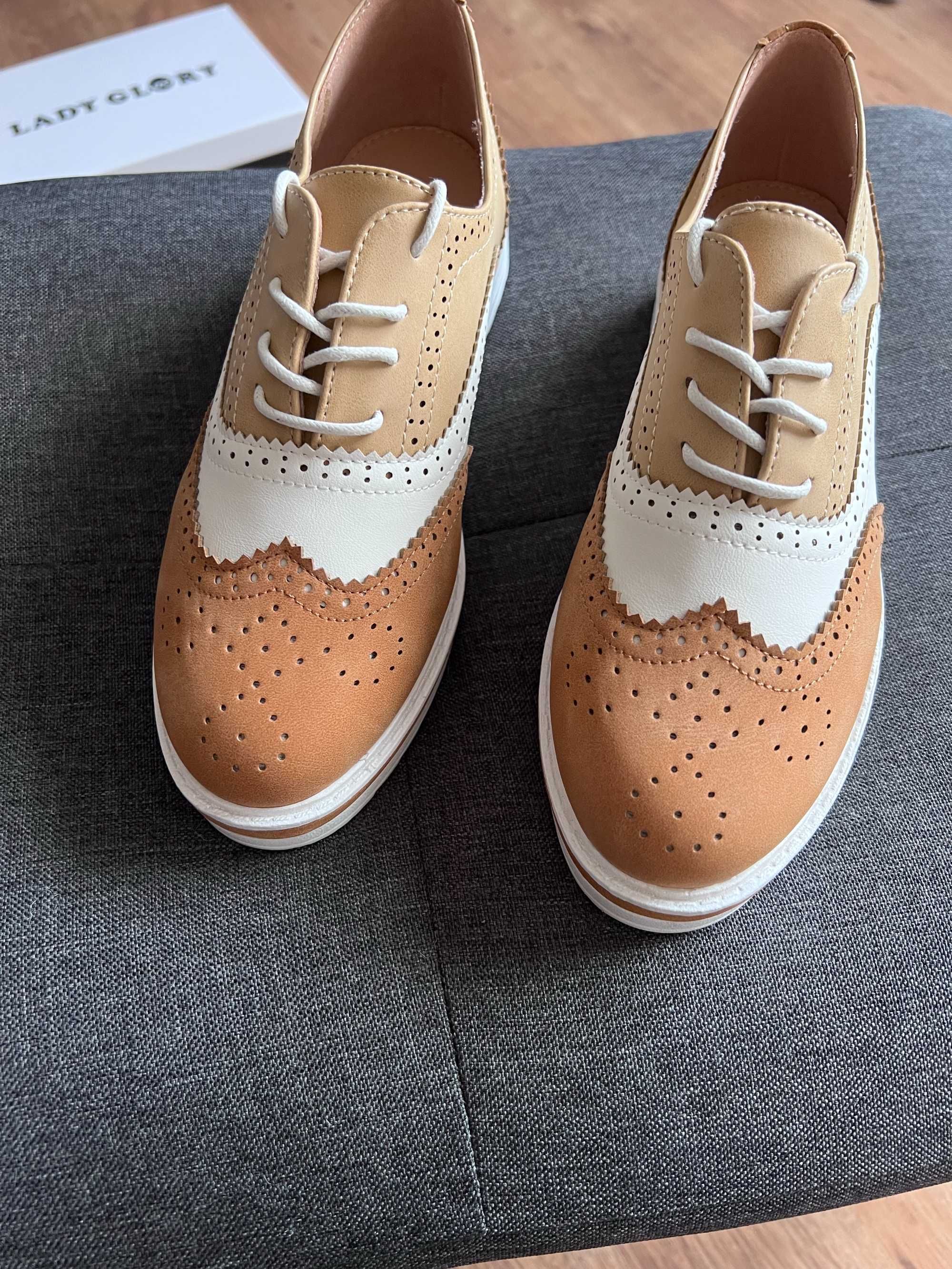 40 Sklep NOWE Półbuty damskie wiązane brogue buty damskie camel GQ72e