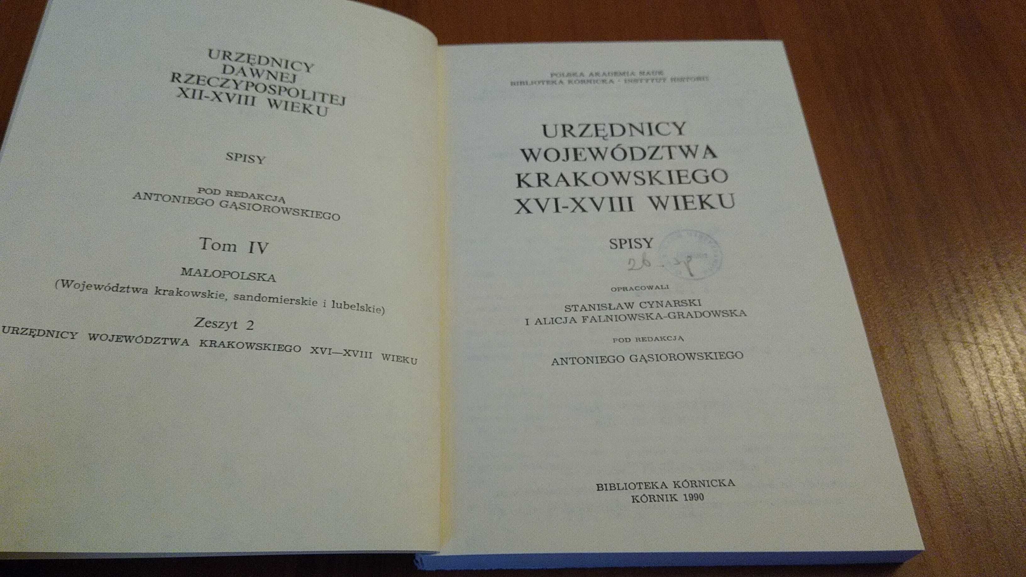 Urzędnicy województwa krakowskiego XVI-XVIII Cynarski Falniowska-Grad