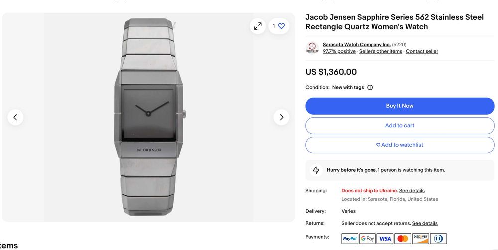 Жіночий годинник Jacob Jensen 562 Swiss Made Sapphire