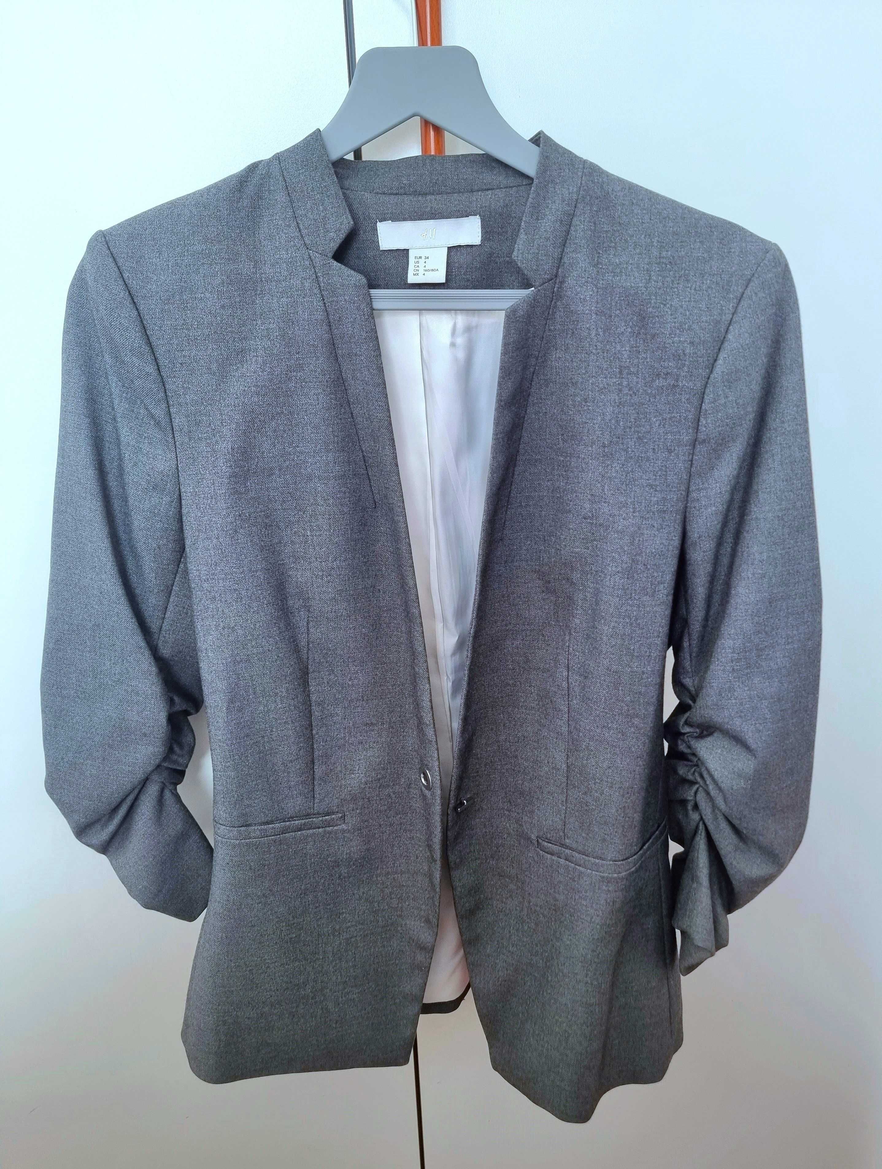 Blazer cinzento com efeito de mangas arregaçadas H&M, tamanho 34
