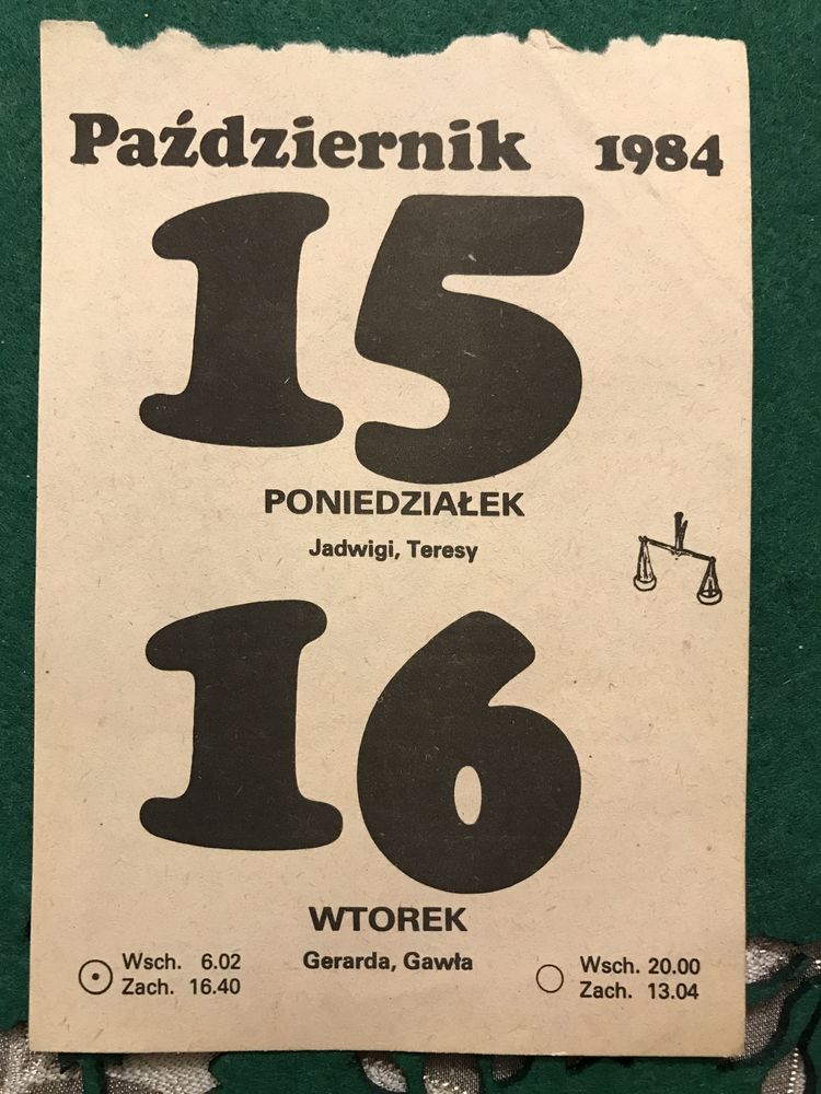 Kartka z kalendarza 15/16 październik 1984