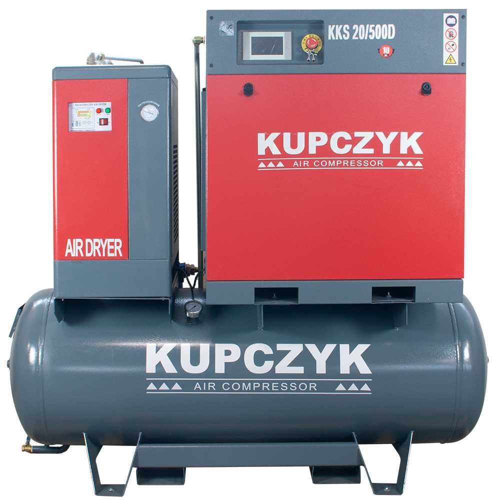 Kompresor Śrubowy 15KW 2150L/min Zbiornik 500L Osuszacz Filtry Kupczyk