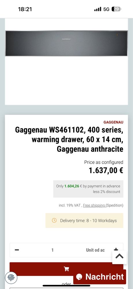 Gaveta de aquecimento Gaggenau WS461102, 400 series,( TOPO DE GAMA)),