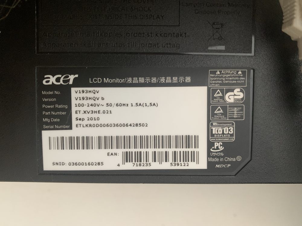 Монитор Acer V193HQV 19 дюймов