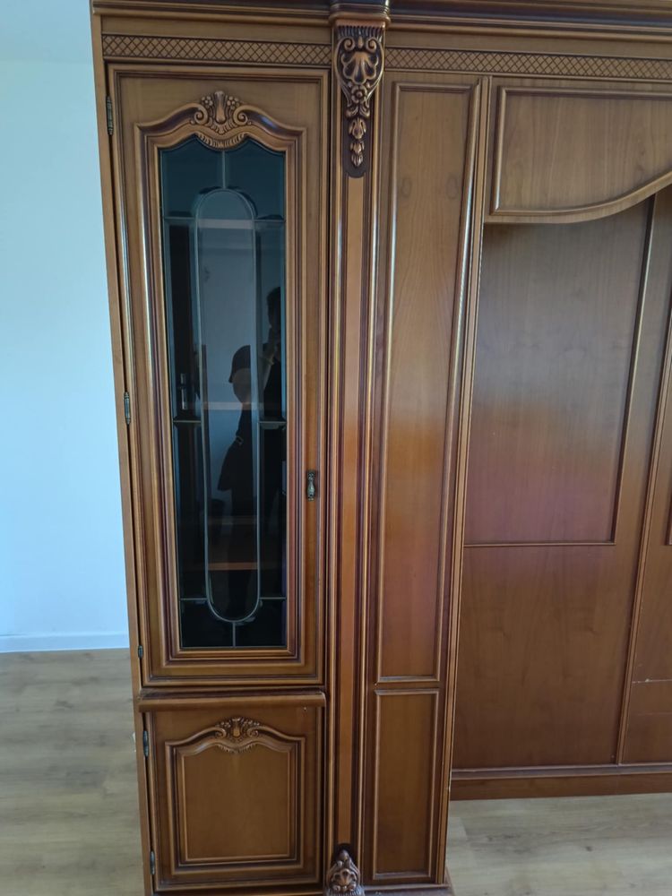 komplet rzezbionych mebli vintage, brąz
