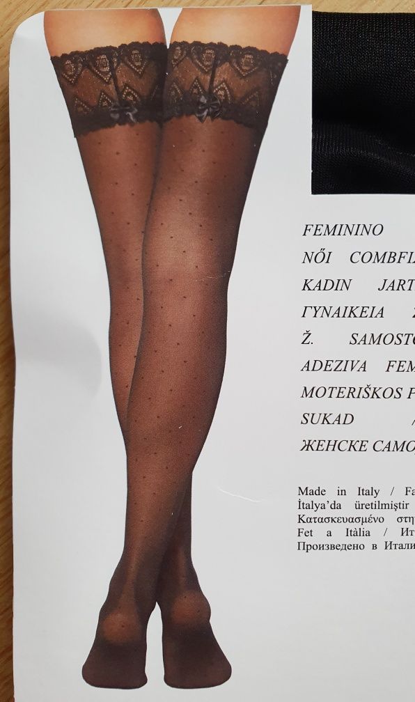 Pończochy samonośne Calzedonia m/l czarne w micro kropki 20 den