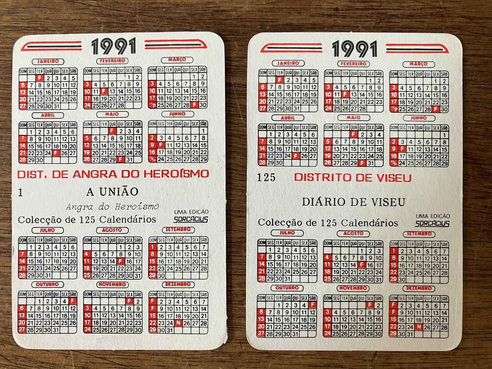 124 Calendários 1991 Colecção Capas de Jornais