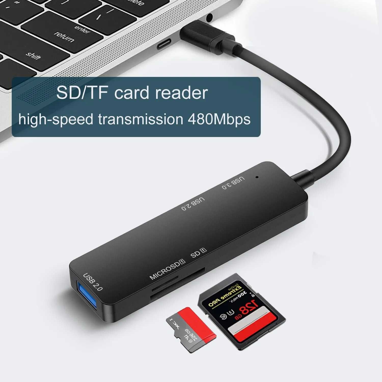 USB хаб 5 в 1 USB 3.0 Type C Подовжувач розділювач USB HUB 5 in 1