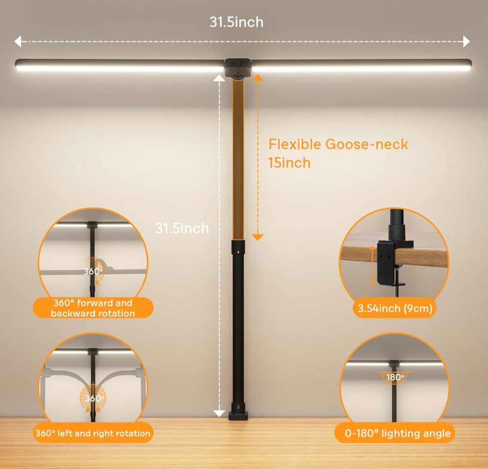 Lampa biurkowa LED ściemnialna regulowana szyjka gęsia 24W lampka