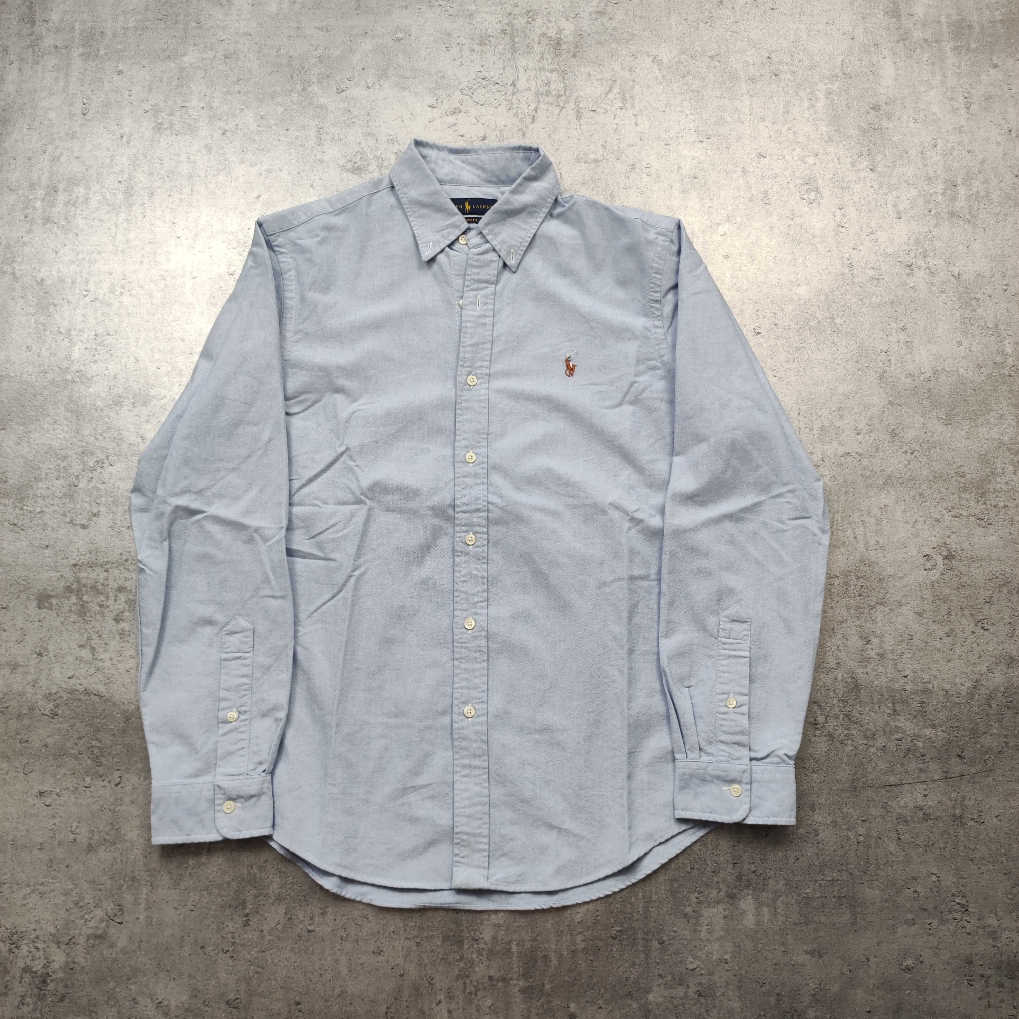 MĘSKA Elegancka PREMIUM Błękitna Koszula Polo Ralph Lauren Oxford Logo