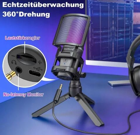Zealsound Mikrofon gamingowy USB PC, do streamingu podcast Studio OPIS