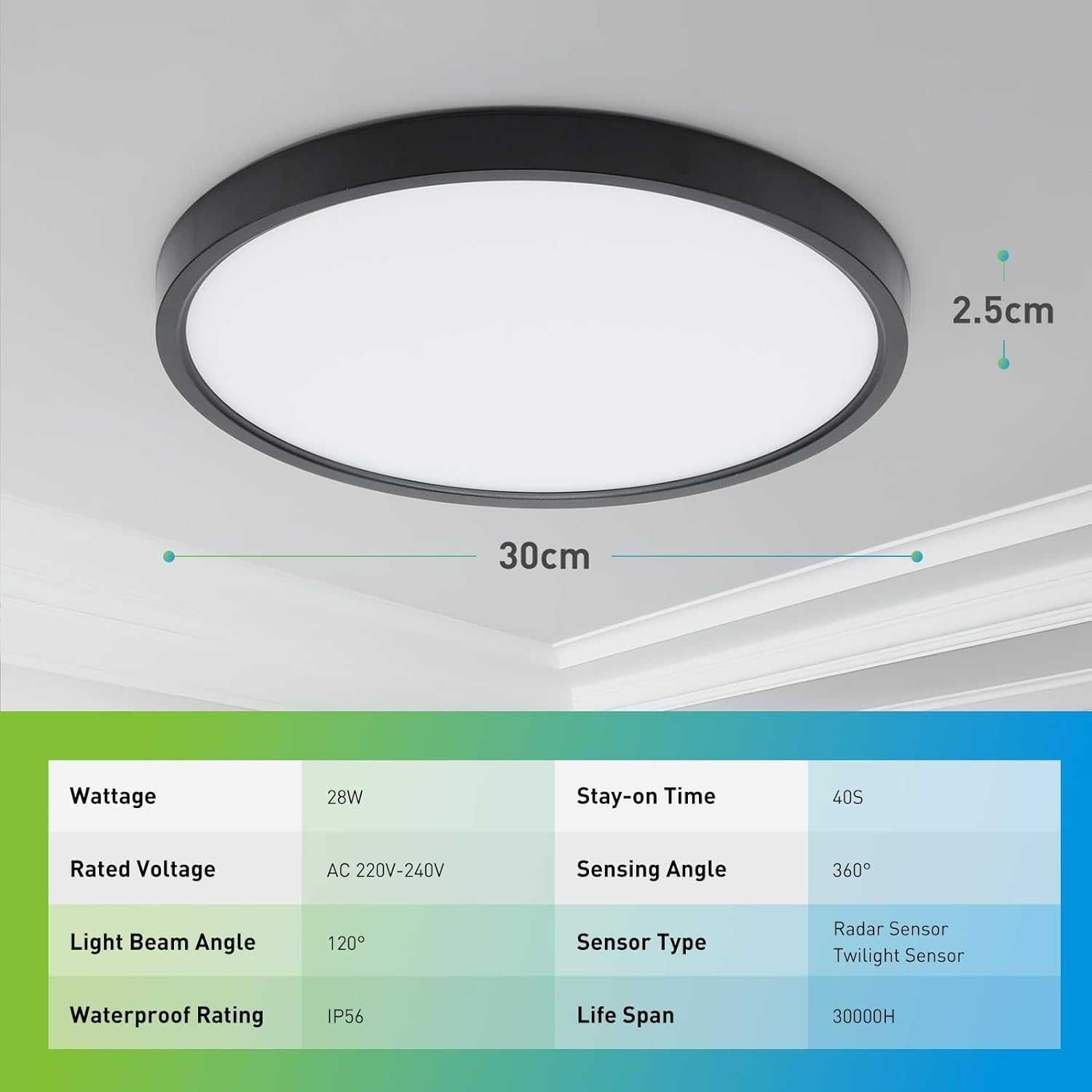 Lampa sufitowa plafon LED Yafido 28W czujnik ruchu 30CM 3000K - 6000K