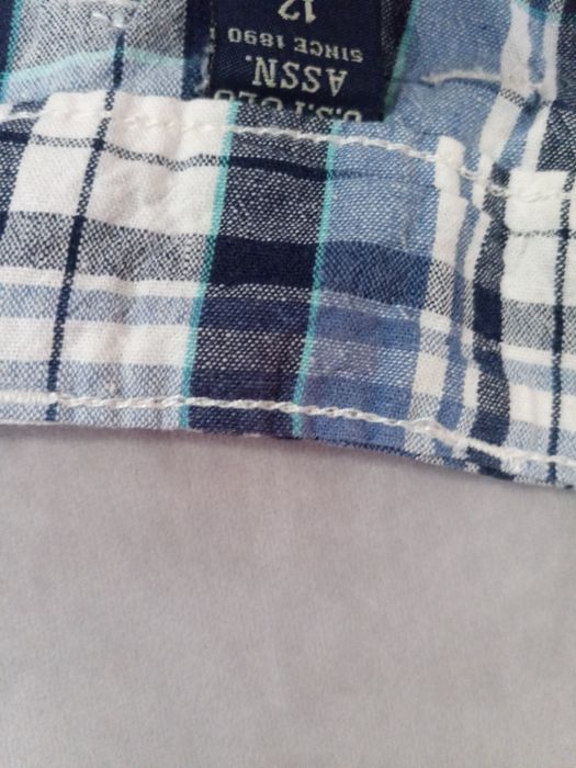 Calções menino xadrez branco e azul tamanho 12