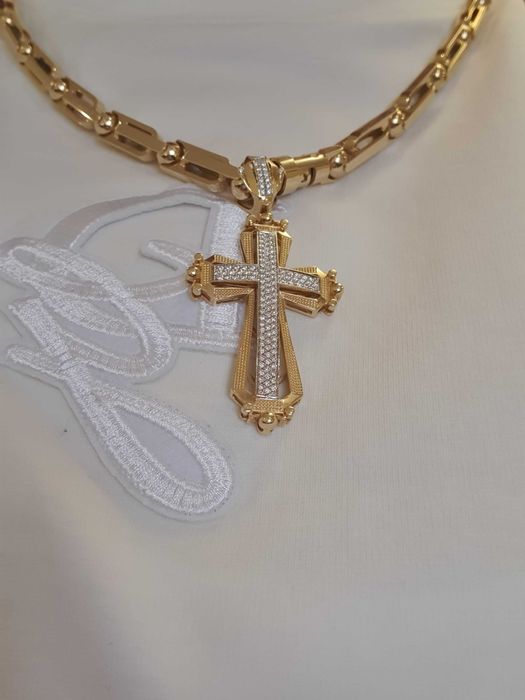 Złoty KRZYŻ Z DIAMENTAMI-128 szt.-1,25 ct.-próba 585.-DIAMENTOWY SKARB