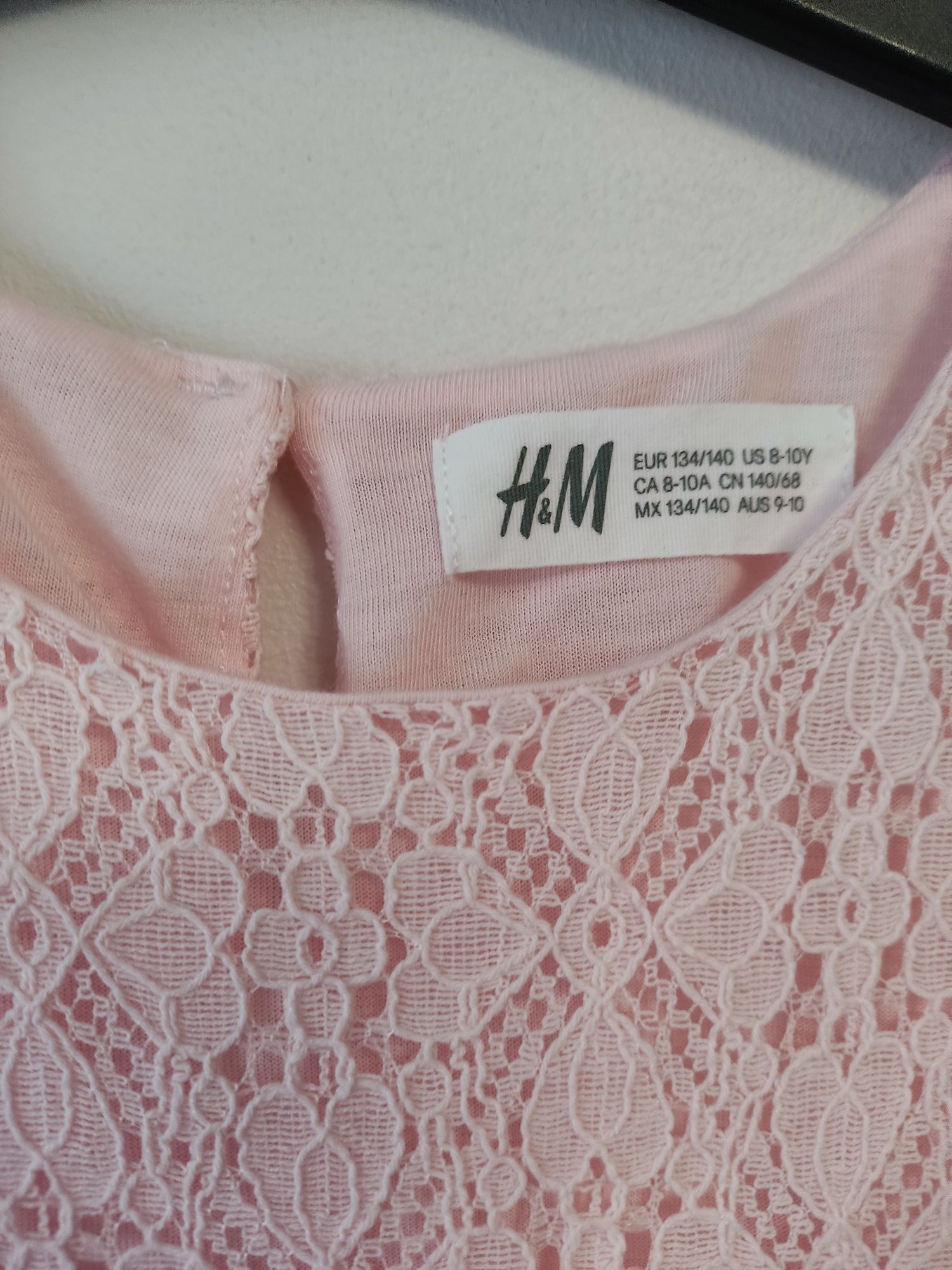 Koronkowa sukienka H&M,134/140, różowa. Komunia,wesele,urodziny.