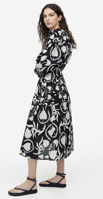 H&M sukienka midi czarno biały kwiatowy wzór bawełna  r. 46
