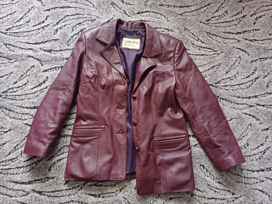 Kurtka damska skórzana Valentino M genuine lamb leather bordowa retro