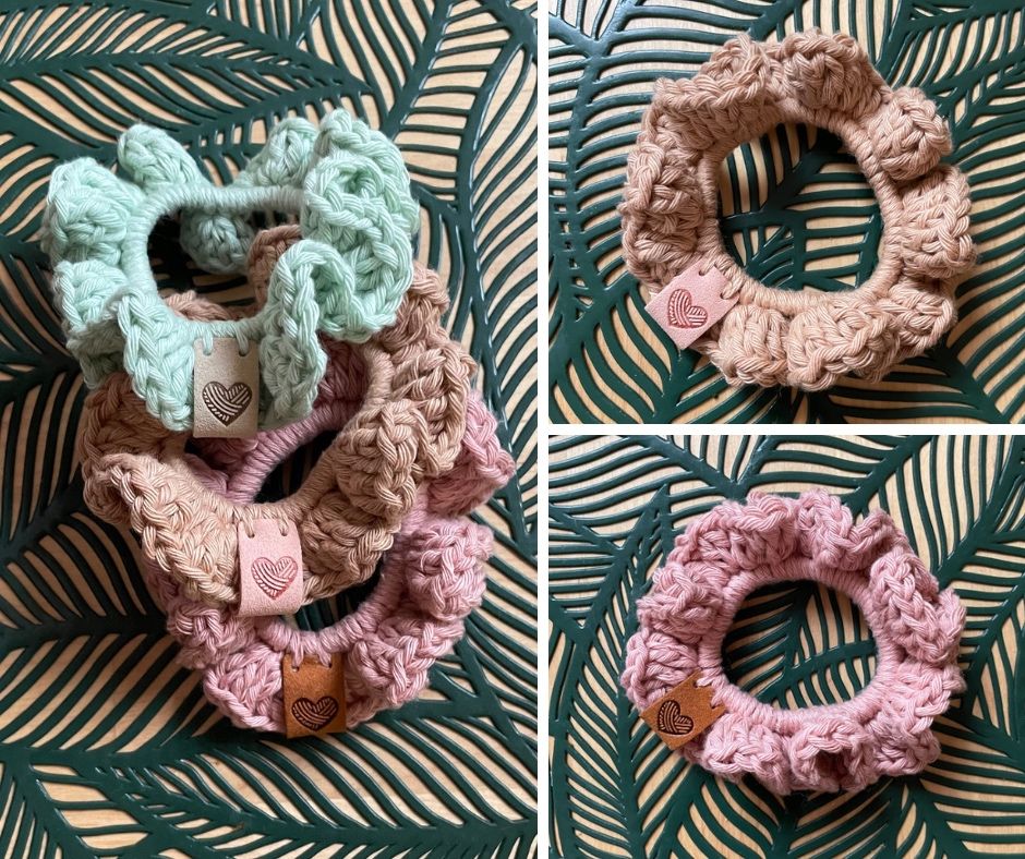 Scrunchie gumka na szydelku - miętowa