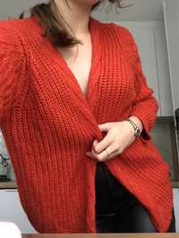 Sweter czerwony kardigan vintage retro m l cieply swiateczny m l