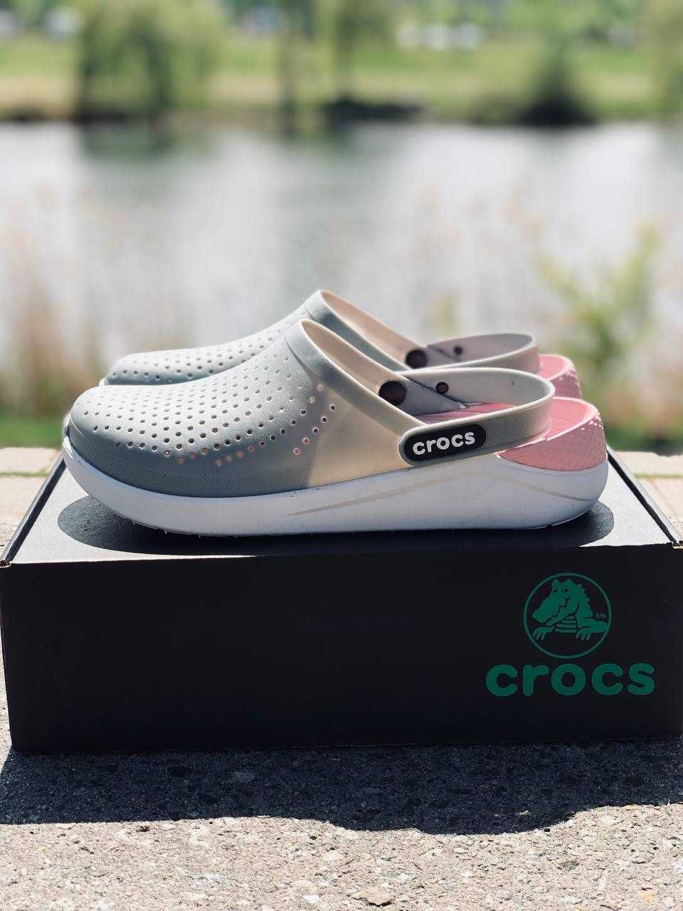 Шлепанцы Crocs LiteRide женские Топ предложение! Крокс Gray-Pink лето
