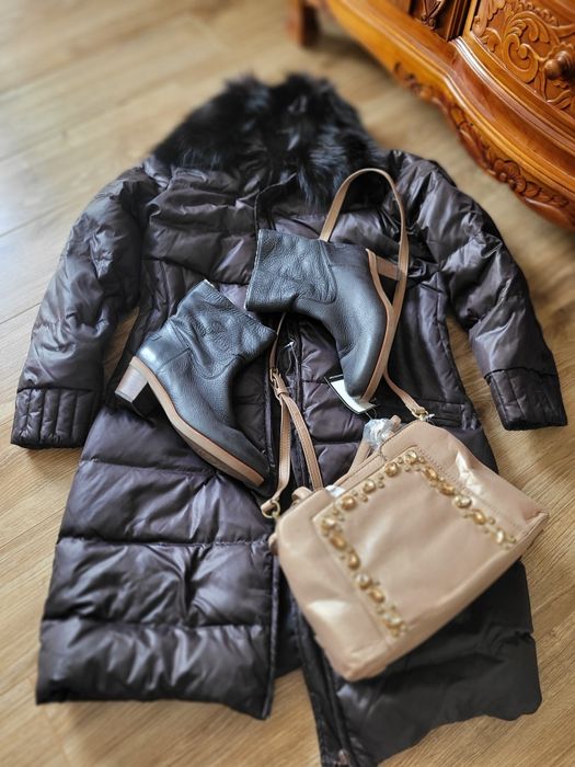 Botki skóra naturalna płaszcz puchowy premium nowa torba nine west
