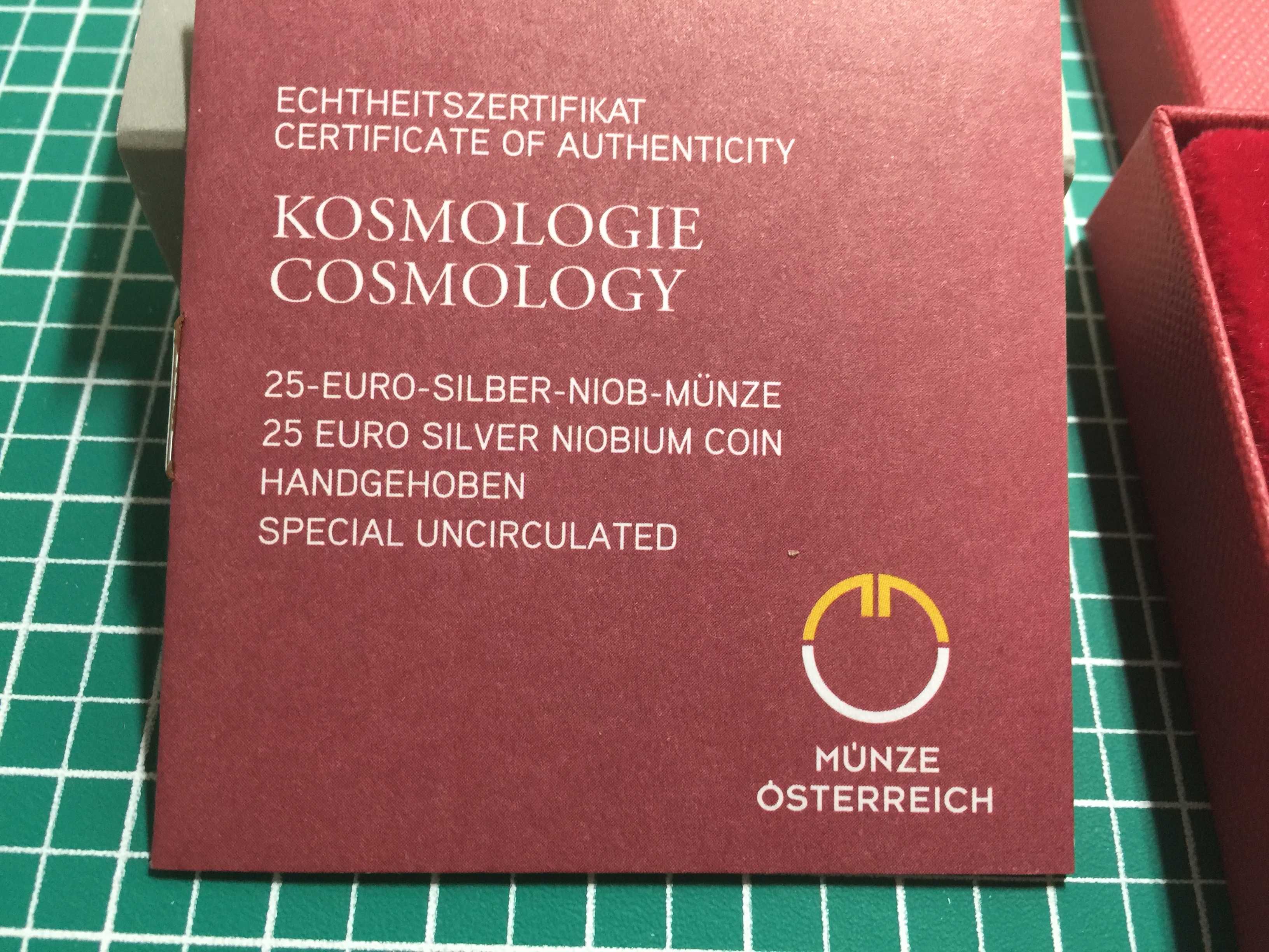 Srebrna moneta kolekcjonerska z niobem 25 Euro Kosmologie 2015  unikat