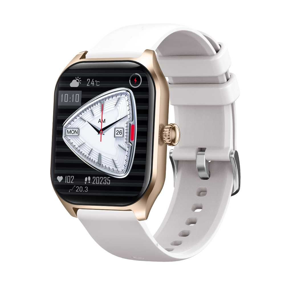 Smartwatch LX306 – Branco e Dourado: Monitoramento de Saúde.
