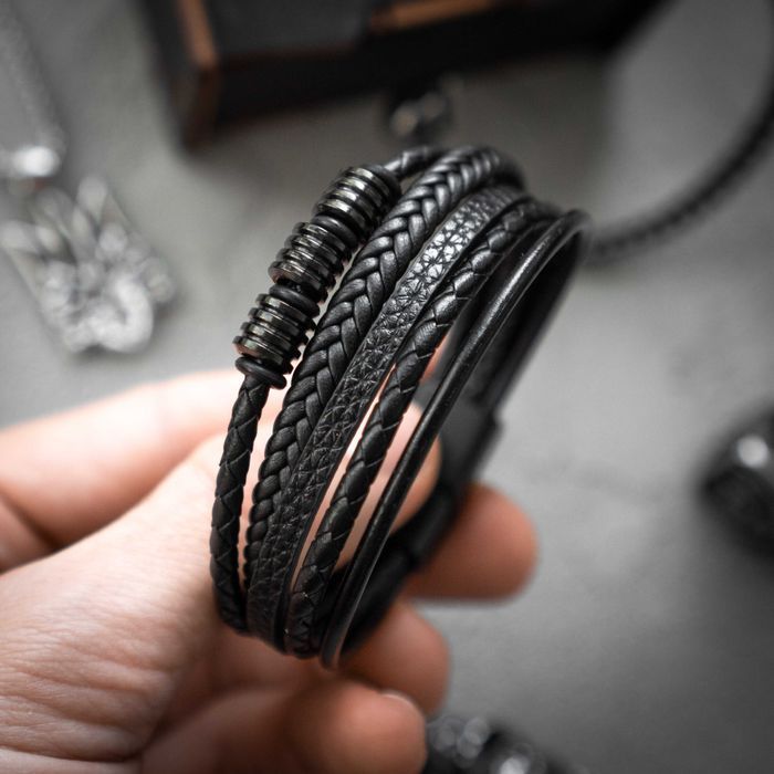 Браслет чоловічий шкіряний BLACKROCK: L2 чорний плетений