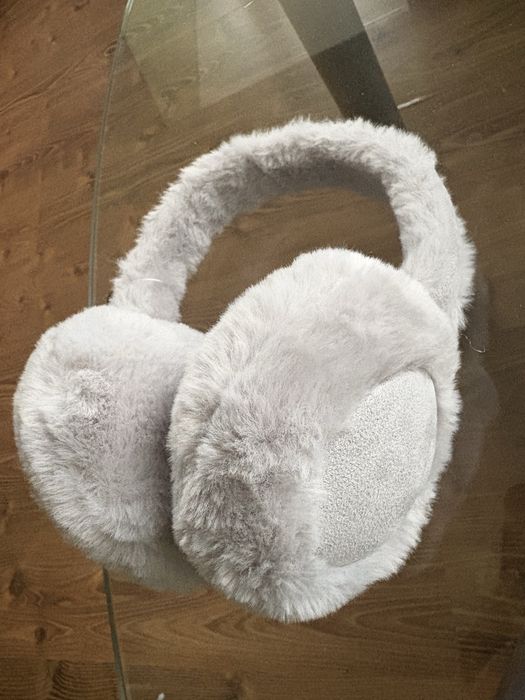 Nowe szare nauszniki ocieplane z futerkiem ciepłe na jesień zimę