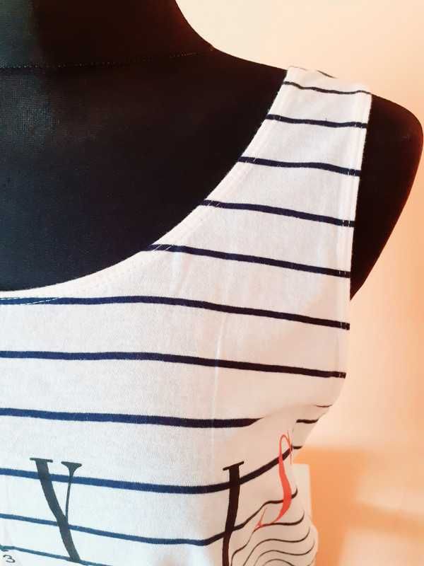 40 42 Nowy top T-shirt bluzka długi biały paski napis bawełna Mango