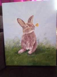 Sprzedam obraz z króliczkiem ręcznie malowany.