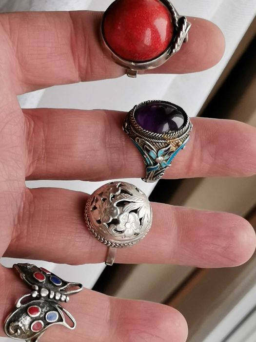 4 x Srebrny Pierścionek PRL Duże i Piekne