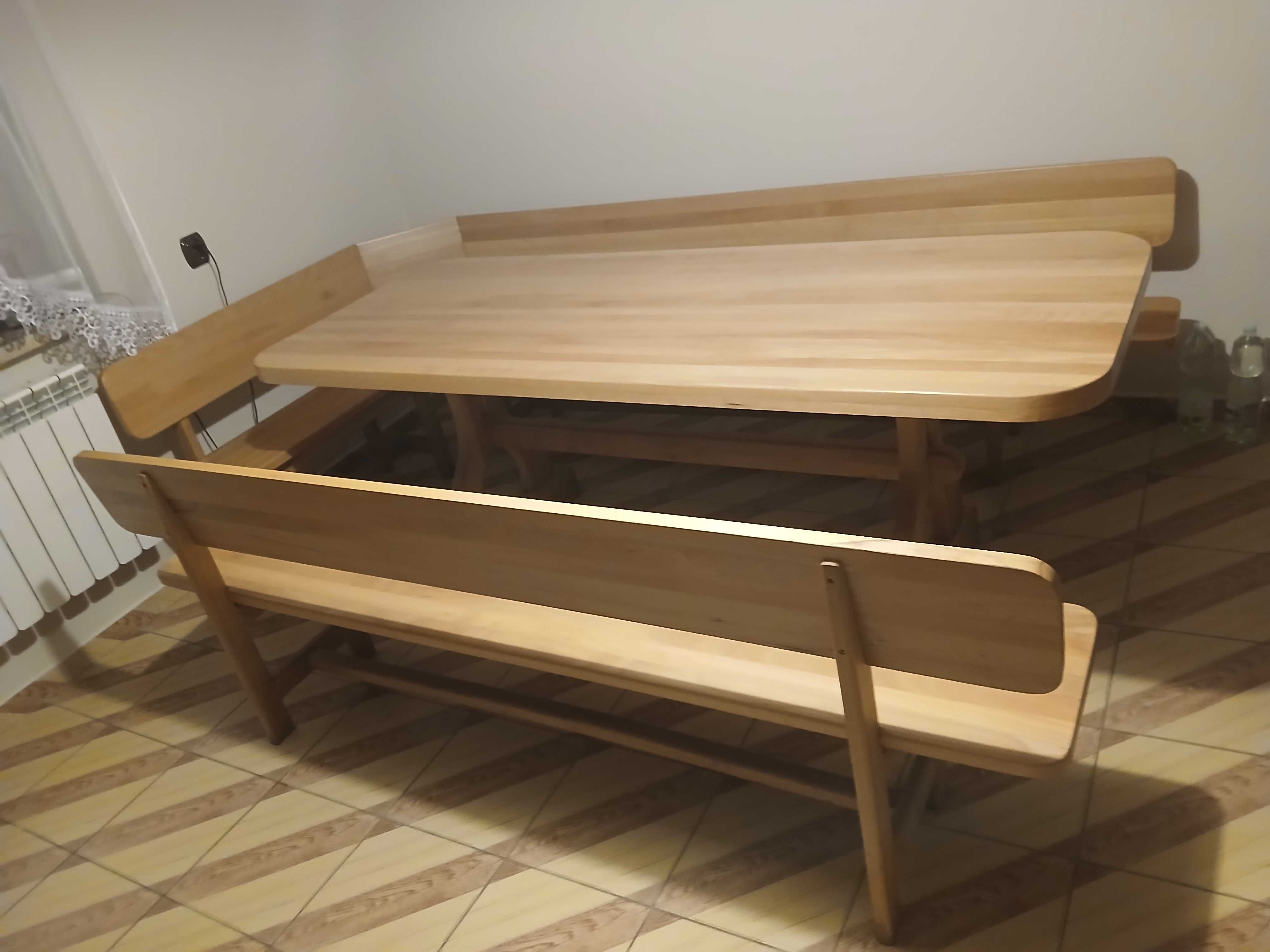 stół salonowy z ławkami duży drewniany komplet bukowy