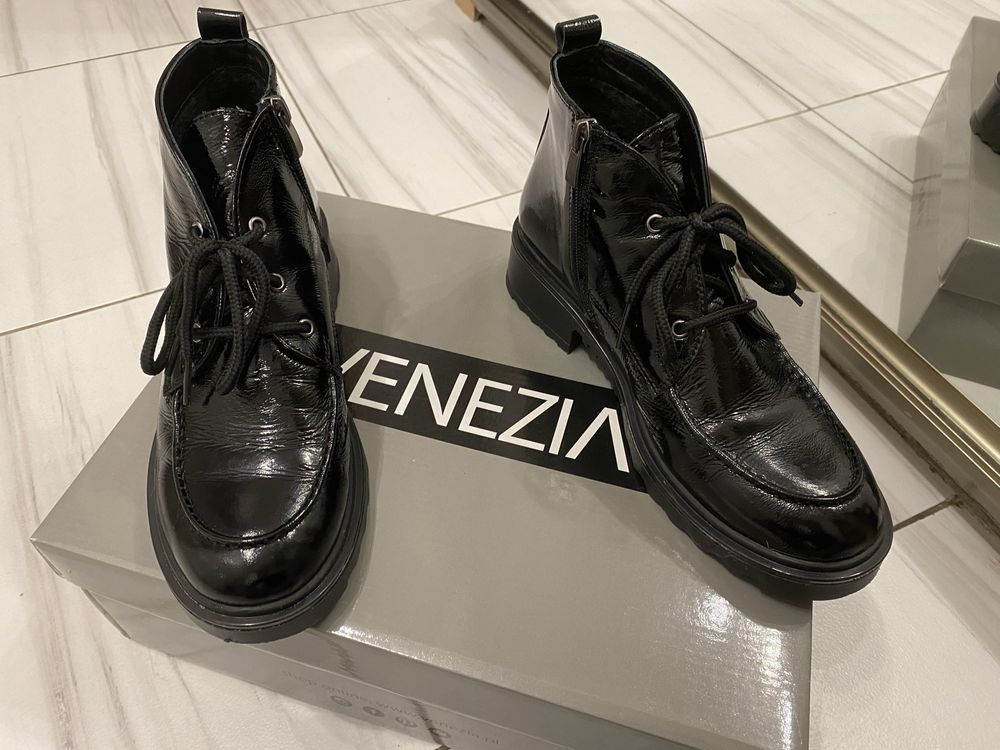 Trzewiki buty skorzane skora lakierowane venezia ocieplane  38