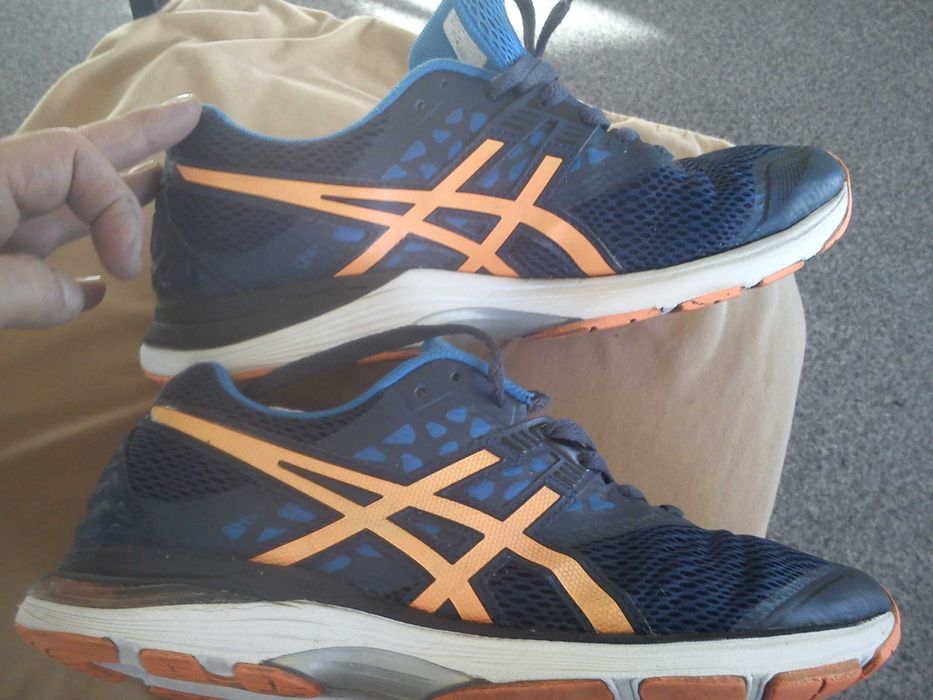 asics 45/28 granatowe z pomarańczowym super stan running