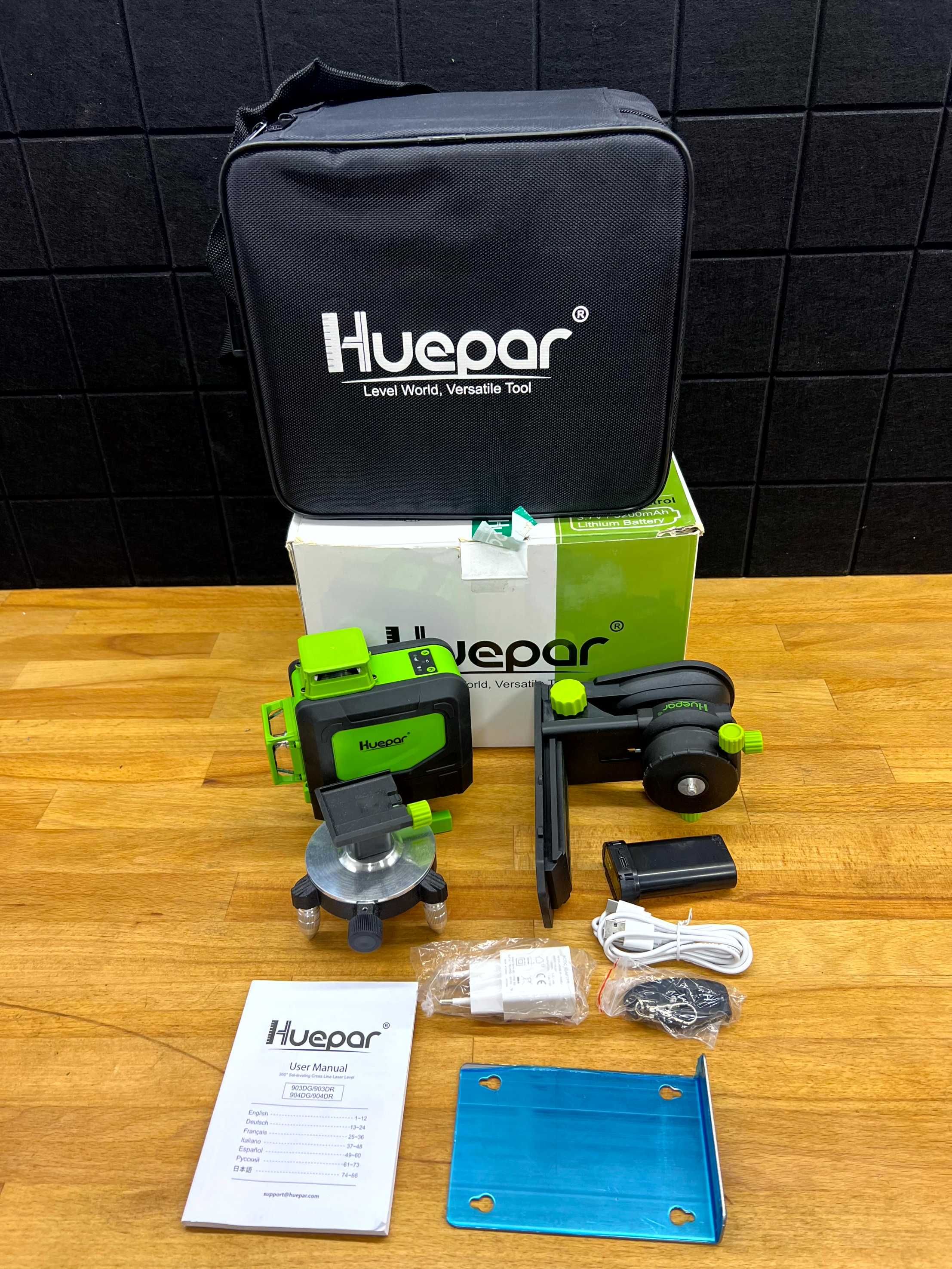 HUEPAR 904DG zestaw Laser zielony Wieloliniowy krzyżowy Pilot aku USB
