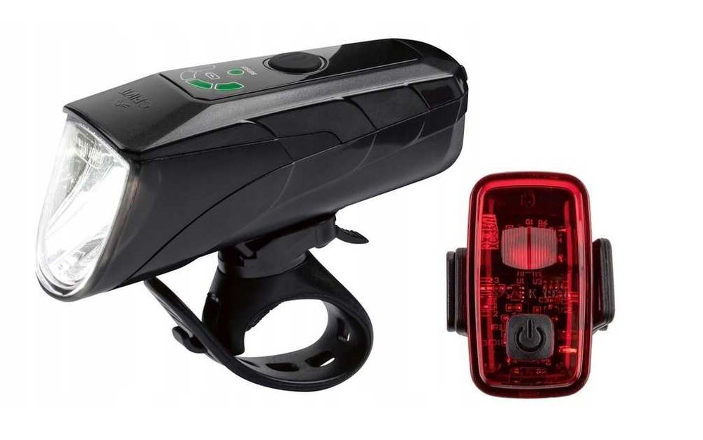 Zestaw Lampek Rowerowych CRIVIT IP44 Osram LED USB-C 1800mAH 15LUX Ład