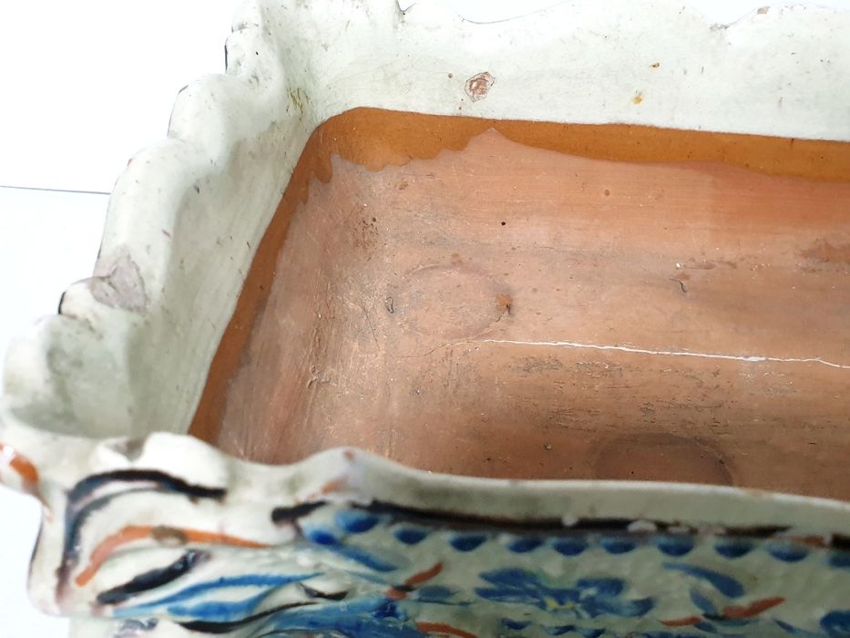 Rara antiga taça floreira de bonsai em faiança marcada