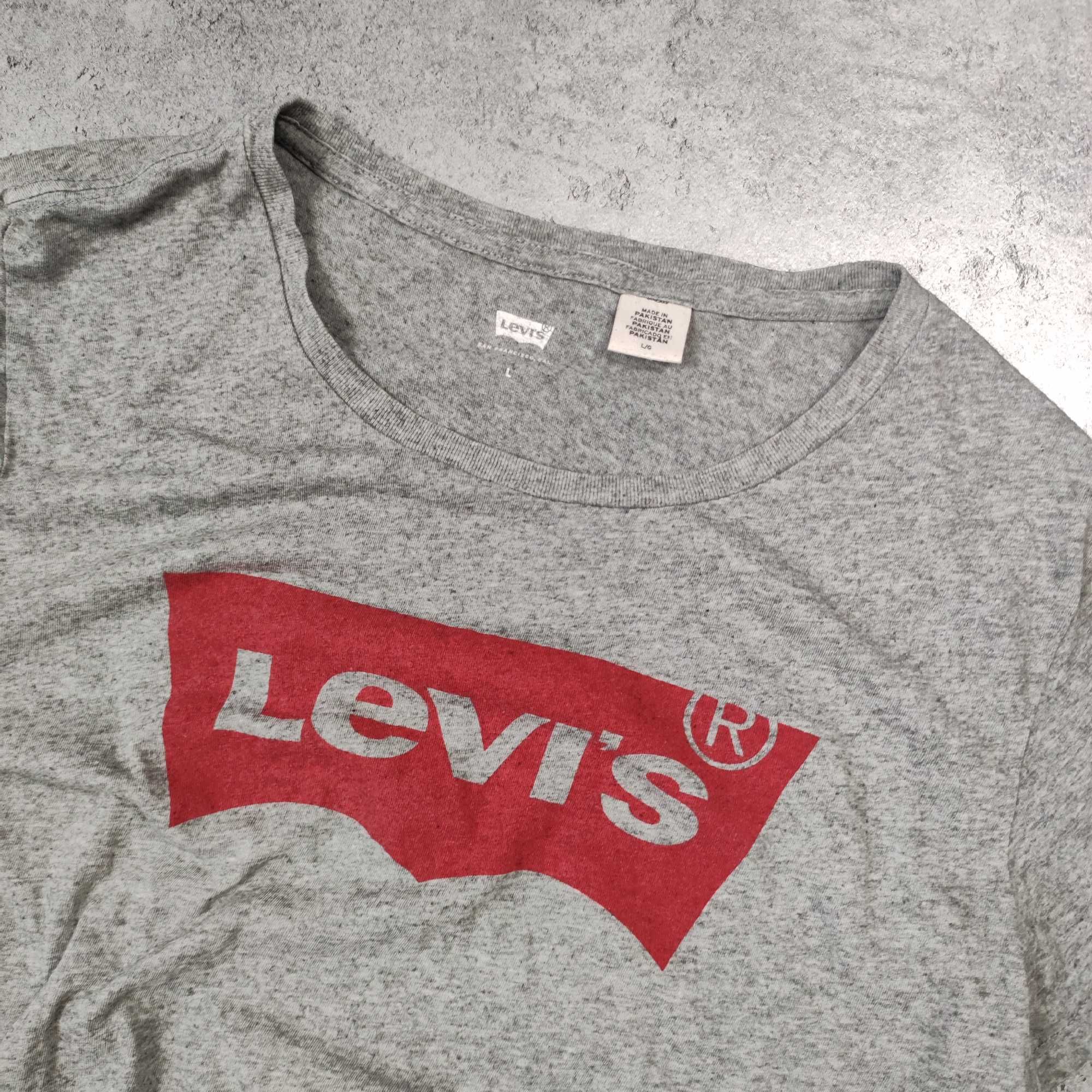 DAMSKA Klasyczna Letnia Szara Bawełniana Koszulka Levis Duże Logo