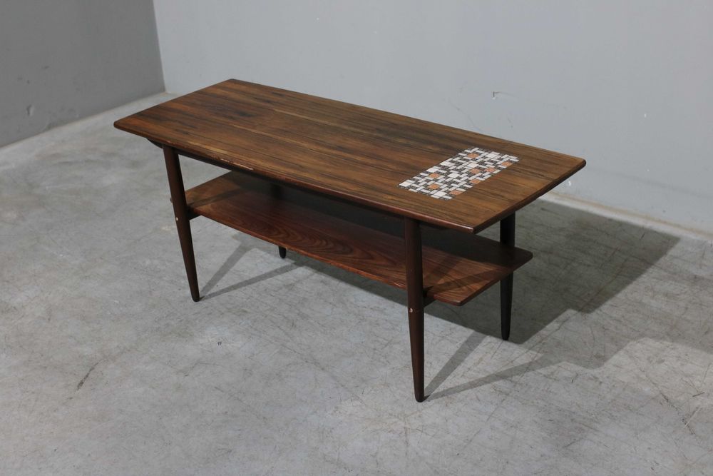 Mesa de centro nórdica em pau santo e azulejo | Mid Century Modern