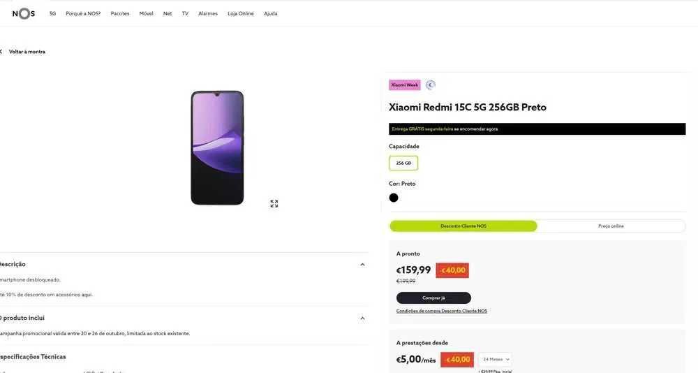 xiaomi redmi 15C 256GB novo