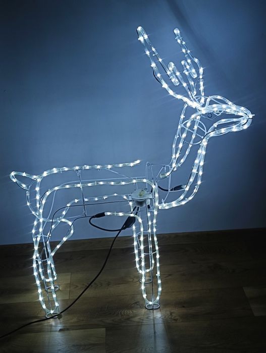 Renifer z ruchomą głową XXL duży świecący led biały zimny ozdoba ledow