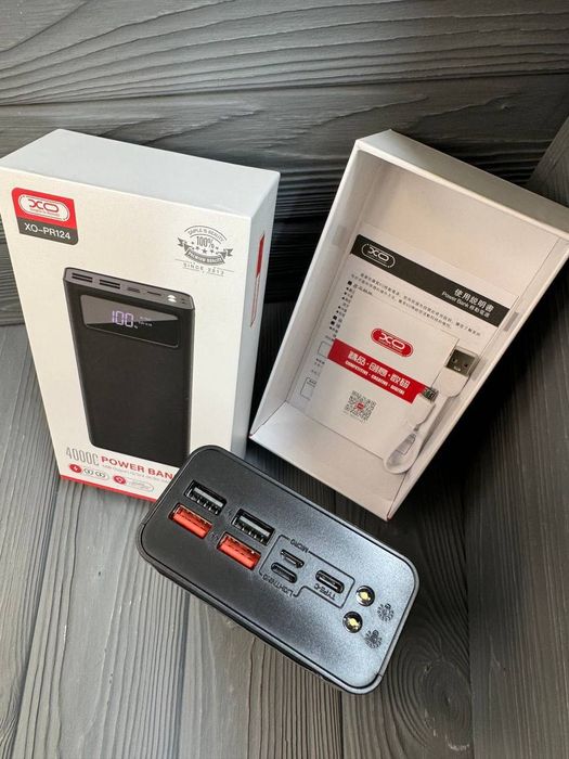 НОВА- XO 40000mAh Black 22.5w PD+Фонарик+Кабели встроєні Гарантія 6м