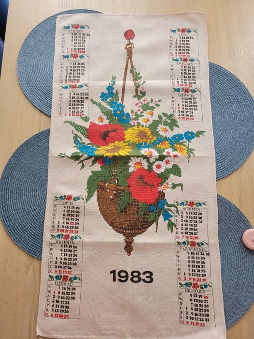 Ścierka kalendarz PRL 1983 – oryginalna pamiątka retro vintage, kolekc