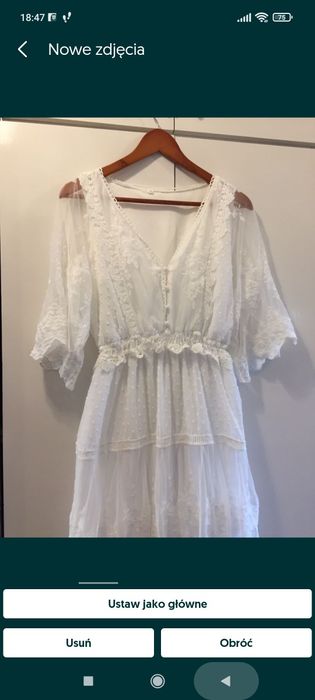 Sukienka długa maxi koronkowa tiulowa Biała zwiewna elegancka wizytowa