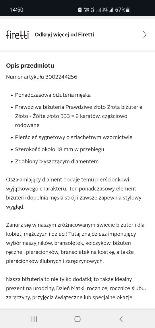 Sygnet Pierścionek złoty Firetti