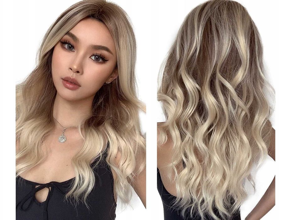 Peruka lace front włosy jak naturalne blond brąz falowana