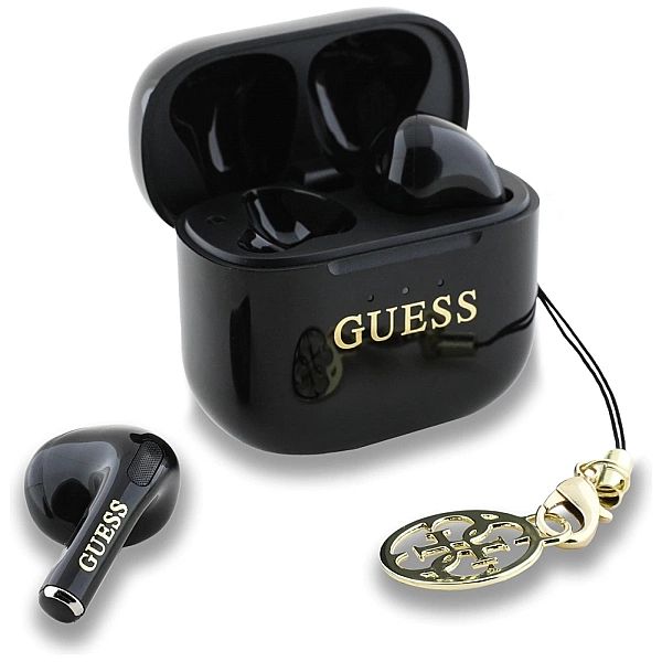 Słuchawki TWS Guess Glossy Effect Printed Classic Logo & Charm - czarn