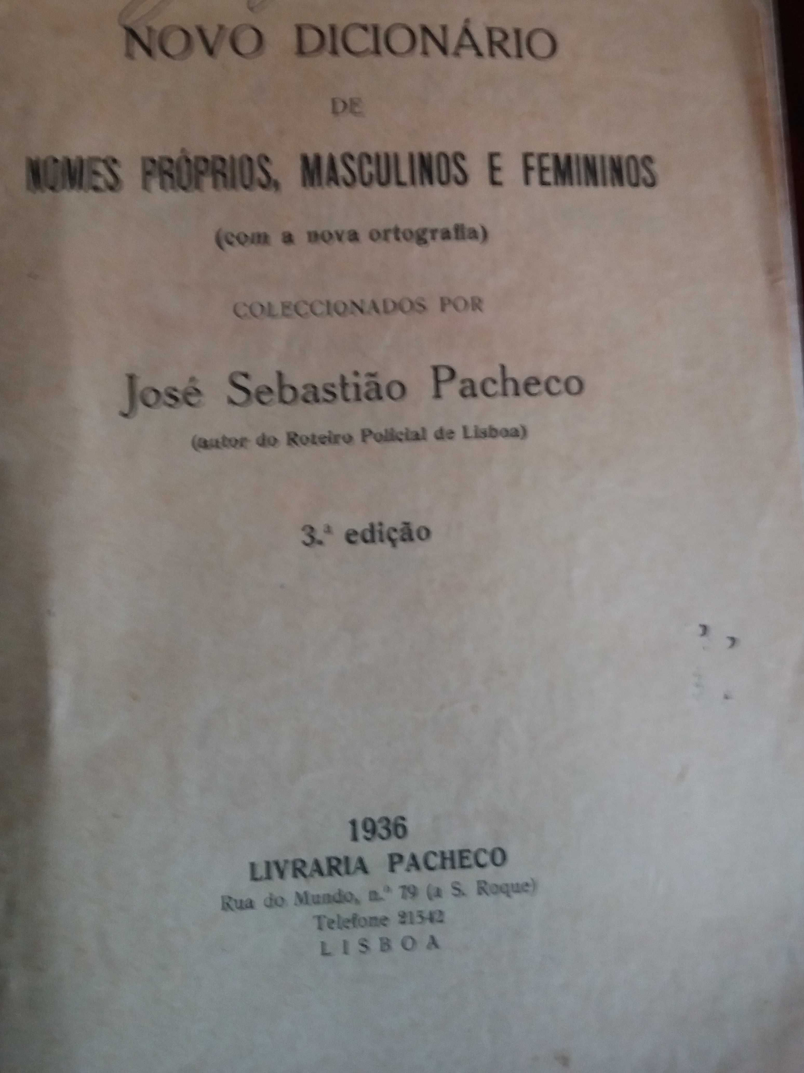 livro  antigo  Nomes próprios, masculinos e femininos