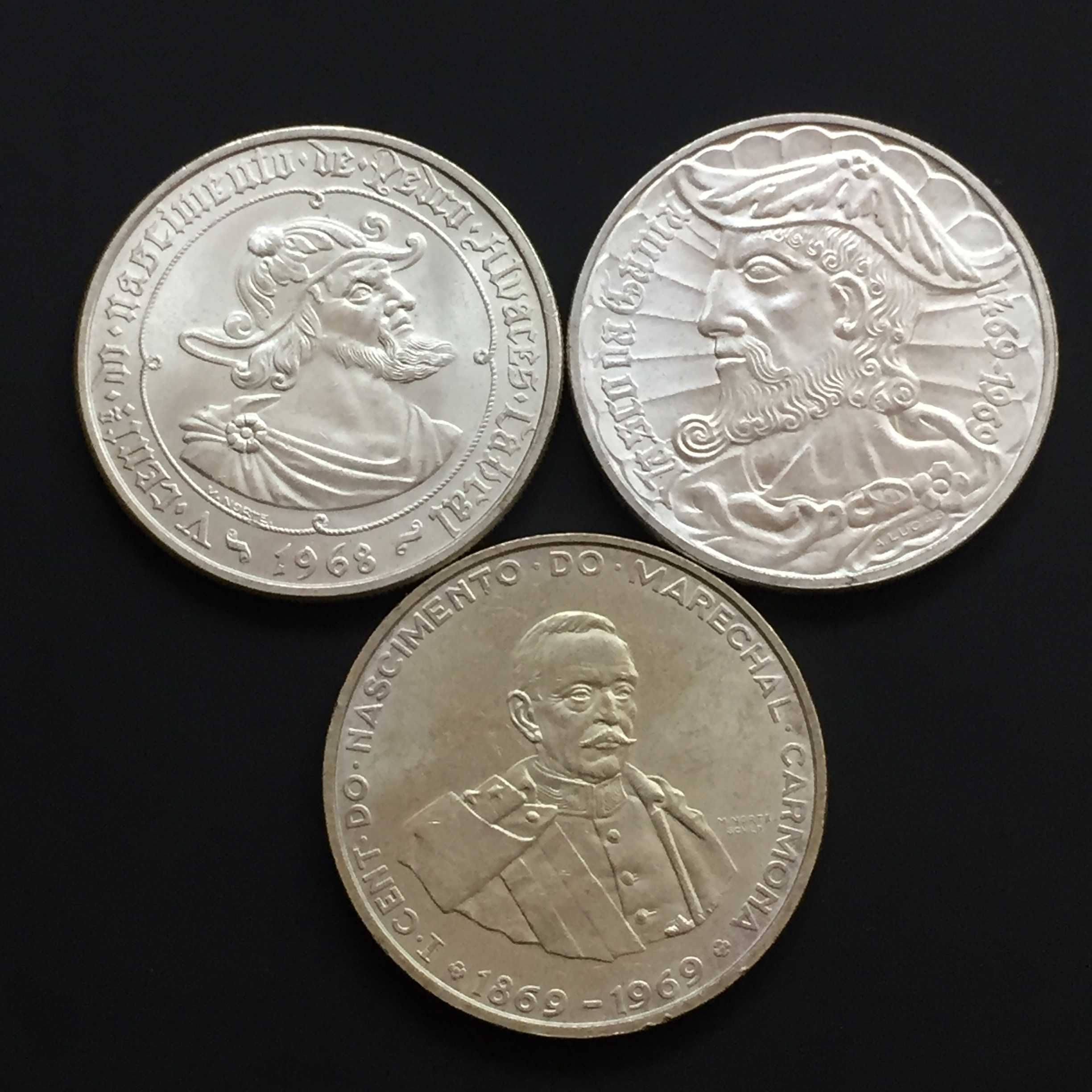 3 moedas de 50 escudos prata - Cabral, Gama e Carmona